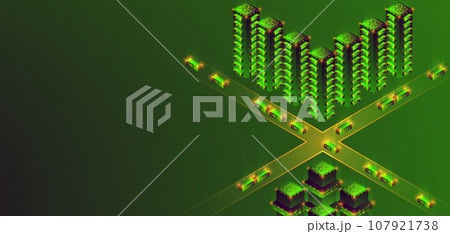Smart city. Isometric big data concept, database.  Abstract technology background. 107921738