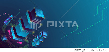 Smart city. Isometric big data concept, database. Abstract technology background. Smart city. Isometric big data concept, database. Abstract technology background. 107921739