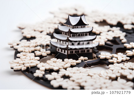 日本の城・天守閣(3D)桜 日本の城・天守閣(3D)桜 107921779