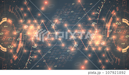 Isometric illustration. Digital technology and engineering background with glowing effect and numbers. 107921892