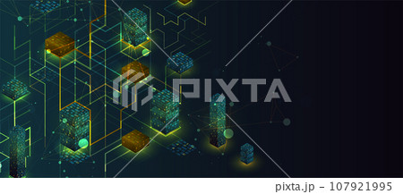 Isometric big data processing concept, cloud database. Abstract technology background. Isometric big data processing concept, cloud database. Abstract technology background. 107921995