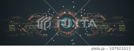 Abstract background on technological and scientific topics. Various techno details with using digital code. 107922013