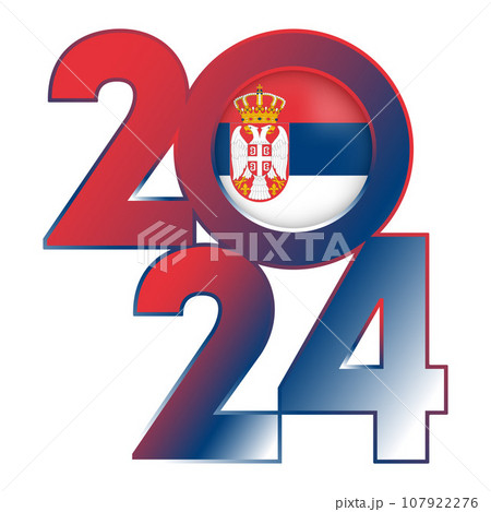 Happy New Year 2024 banner with Serbia flag inside. Vector illustration. Happy New Year 2024 banner with Serbia flag inside. Vector illustration. 107922276