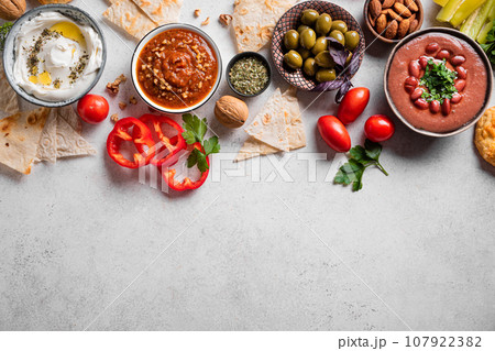 Arabic breakfast or mezze food 107922382