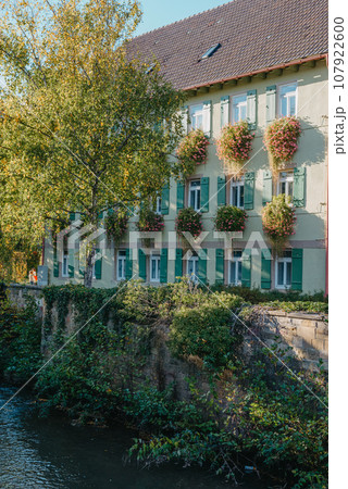 Old national German town house in Bietigheim-Bissingen, Baden-Wuerttemberg, Germany, Europe. Old Town is full of colorful and well preserved buildings. 107922600