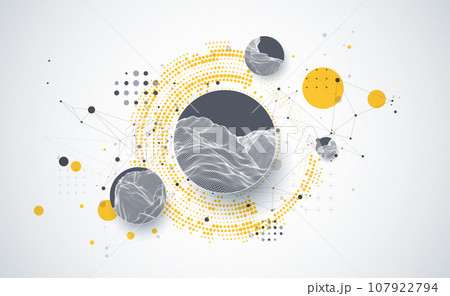Trendy abstract wireframe background. Modern science or technology art elements. Surface illustration. Trendy abstract wireframe background. Modern science or technology art elements. Surface illustration. 107922794