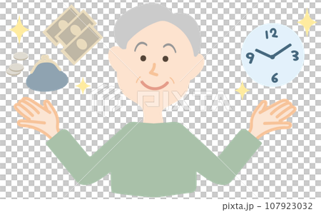 Upper body of a senior man with plenty of money and time 107923032