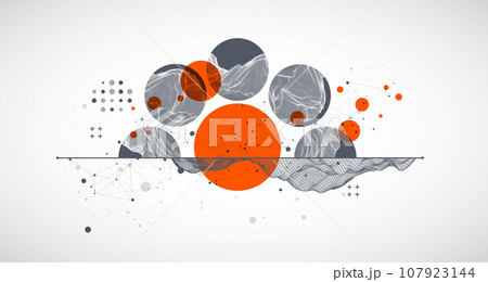 Trendy abstract wireframe background. Modern science or technology art elements. Surface illustration. Trendy abstract wireframe background. Modern science or technology art elements. Surface illustration. 107923144