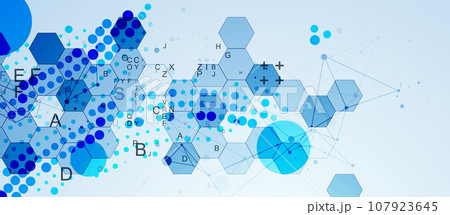 Abstract hexagon background with plexus effect and letters for design works. Abstract hexagon background with plexus effect and letters for design works. 107923645