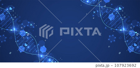 Glowing neon DNA chain. Biotechnology, biochemistry, science, medicine concept. 107923692