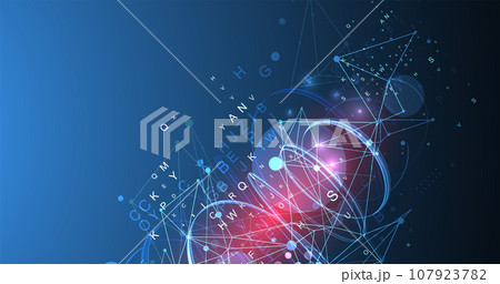 Abstract swirling lines with plexus effect. Futuristic geometric composition. Abstract swirling lines with plexus effect. Futuristic geometric composition. 107923782