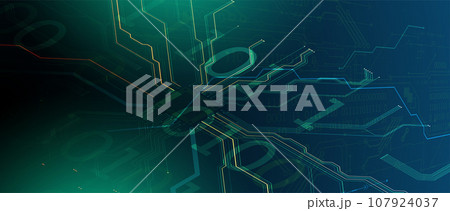 Abstract background on technological and scientific topics. Various techno details with using digital code. 107924037