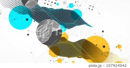 The abstract wave is made in a frame style. Halftone Template for science and technology presentation. 107924042