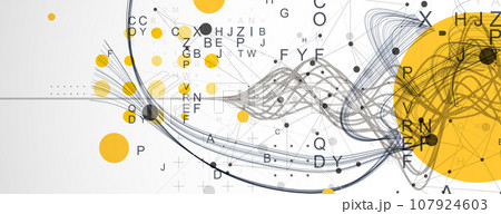 Vector abstract background with a wireframe dynamic pipes, line and particles inside circle. Vector abstract background with a wireframe dynamic pipes, line and particles inside circle. 107924603