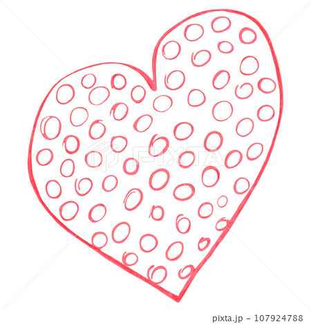 Red Heart Drawn by Colored Pencil. The Sign of World Heart Day. Symbol of Valentines Day. Heart Shape Isolated on White Background. 107924788