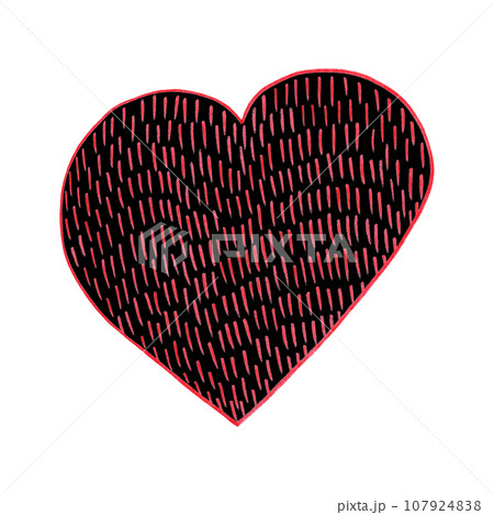 Red and Black Heart Drawn by Colored Pencil. The Sign of World Heart Day. Symbol of Valentines Day. Heart Shape Isolated on White Background. 107924838