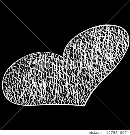 White Heart Drawn by Colored Pencil. The Sign of World Heart Day. Symbol of Valentines Day. Heart Shape Drawn bu Chalk Isolated on Black Background. 107924897