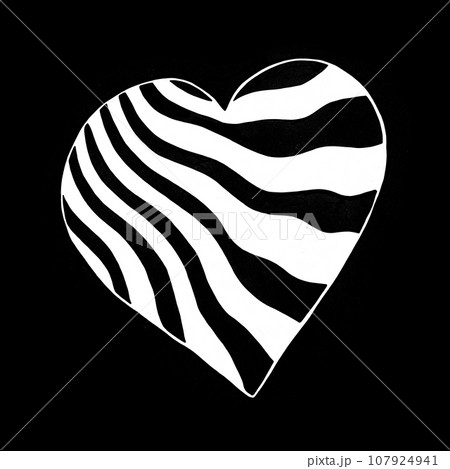 White Heart Drawn by Colored Pencil. The Sign of World Heart Day. Symbol of Valentines Day. Heart Shape Drawn bu Chalk Isolated on Black Background. 107924941
