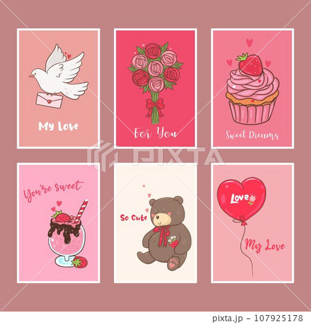 Cute collection for valentine's day. Festive set of cards. Vector graphics. 107925178