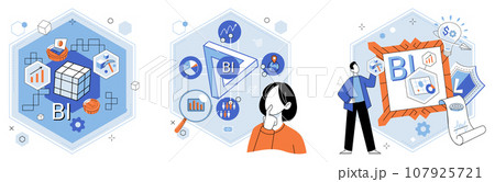 Business intelligence. Vector illustration Infographics present information in visually engaging manner Research informs business decisions and strategy development People are at heart successful 107925721