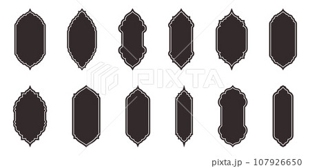 Islamic window flat color and line shape collection. Black and white colors. Arabic, muslim architecture frame. Traditional, oriental design 107926650