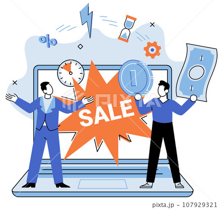 Promotion discount sale. Vector illustration. Flash sale online, sprint in marathon of e-commerce Sales index, seismograph detecting market shifts Forecast of future sales, oracle revealing business 107929321