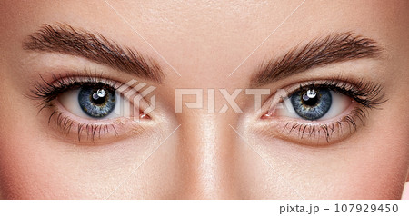 Beautiful female eyes with long eyelashes Beautiful female eyes with long eyelashes 107929450