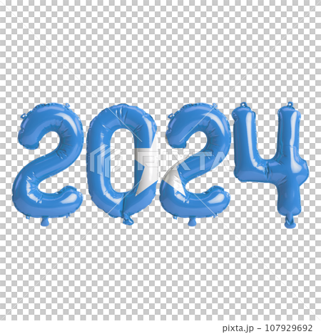3d illustration of letter about new year 2024 with balloons on color Somalia flag 107929692