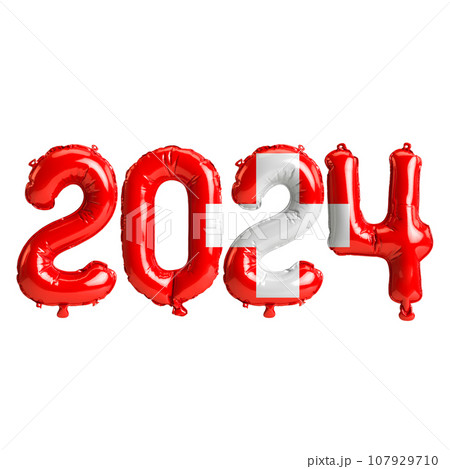 3d illustration of letter about new year 2024 with balloons on color Switzerland flag 3d illustration of letter about new year 2024 with balloons on color Switzerland flag 107929710