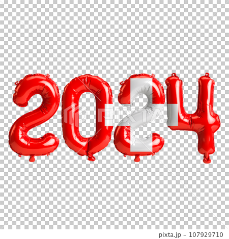 3d illustration of letter about new year 2024 with balloons on color Switzerland flag 3d illustration of letter about new year 2024 with balloons on color Switzerland flag 107929710