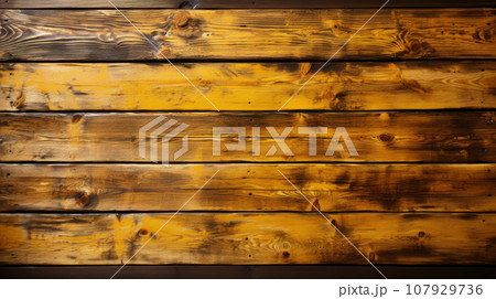 Yellow wood planks texture boards background 107929736
