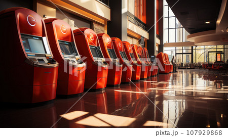 ATM money machine and money cash of of colorful at subway station, abstract blur background 107929868