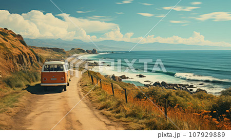 Vehicle driving on beautiful Coast Vehicle driving on beautiful Coast 107929889