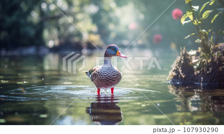 野生のアヒル・カモ　背景素材 107930290