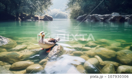 野生のアヒル・カモ　背景素材 107930306