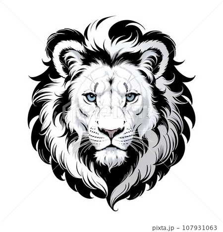 モノクロのライオンのイラスト 107931063