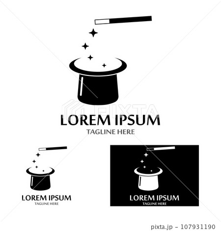 magician's hat and magic wand icon logo vector design template 107931190