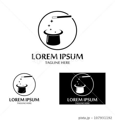 magician's hat and magic wand icon logo vector design template 107931192