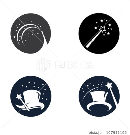 magician's hat and magic wand icon logo vector design template 107931196