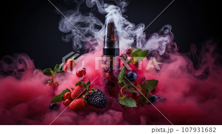 Vape device in front of color smoke 107931682