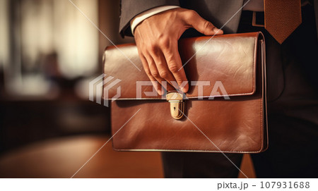 Closeup Of A Businessman Holding leather Briefcase Going To Work 107931688