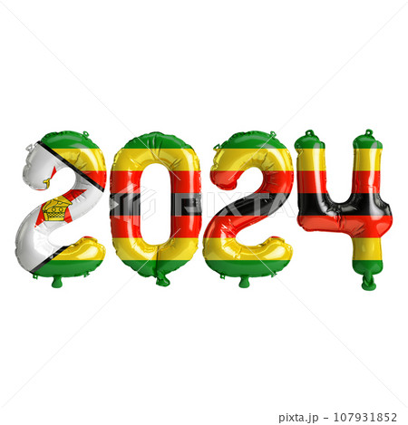 3d illustration of letter about new year 2024 with balloons on color Zimbabwe flag 3d illustration of letter about new year 2024 with balloons on color Zimbabwe flag 107931852