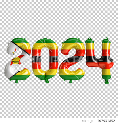 3d illustration of letter about new year 2024 with balloons on color Zimbabwe flag 3d illustration of letter about new year 2024 with balloons on color Zimbabwe flag 107931852