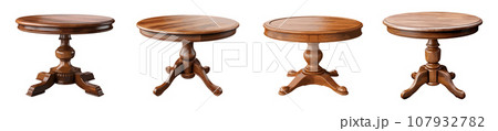 Round wooden vintage table vector set isolated on white background Round wooden vintage table vector set isolated on white background 107932782