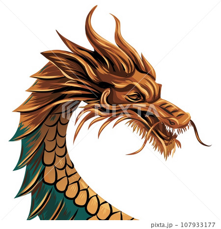 Gold Dragon. New Year banner. poster vector golden Dragon. Chinese 2024 symbols of Chinese New Year - dragon. Magic animal 107933177