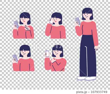Illustration material of a person using a smartphone 107933749