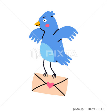 Blue Bird Carry Letter Envelope Flying with Post Vector Illustration 107933912