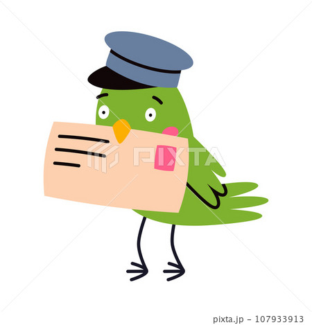 Green Bird Carry Letter Envelope Flying with Post Vector Illustration 107933913