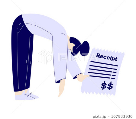 Bill Pay with Sad Woman Character Bend with Paper Receipt Vector Illustration 107933930
