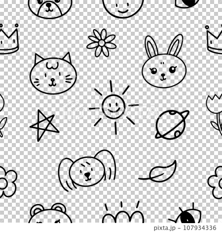 doodle animal cartoon hand drawn with black line seamless pattern background for illustration, wrapping, wallpaper doodle animal cartoon hand drawn with black line seamless pattern background for illustration, wrapping, wallpaper 107934336